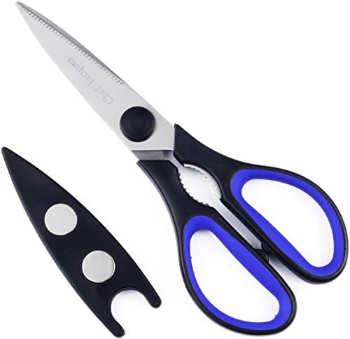 Heavy Duty Kitchen Scissors - Best Stainless Steel Kitchen Shears By Chef Jacques - Multi-Purpose, Large, Super Sharp with Soft Grip Handles (Blue)