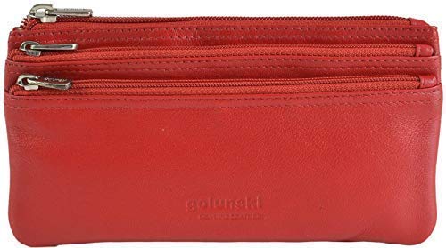 GOLUNSKI Soft Leather 3 Section Zipped Coin Purse 6 COLOURS - 0330 (Red)