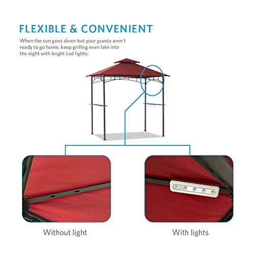 Coastshade 5'x8' Grill Gazebo Canopy Tent, Polyester Double Teir Soft Top Cover with LED Light, UV Resistant and Waterproof Fabric, for Patio and Outdoor Living BBQ Shelter (5x8, Red)