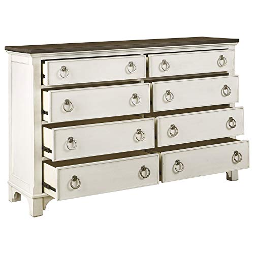 Benjara Cottage 8 Drawer Wooden Dresser with Contrasting Trim Top