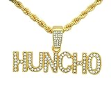 Yellow Gold-Tone Hip Hop Bling Iced Out Quavo Huncho Letter Pendant with 24