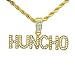 Yellow Gold-Tone Hip Hop Bling Iced Out Quavo Huncho Letter Pendant with 24
