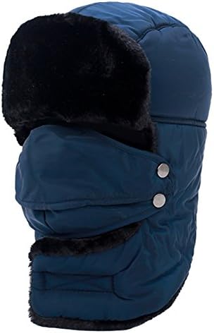Winter Cold Faux Fur Trapper Hat Cotton Warm Ushanka Ear Flap Chin Strap and Windproof Mask Russian Aviator Hunting with Breathable Mask for Unisex (C4)