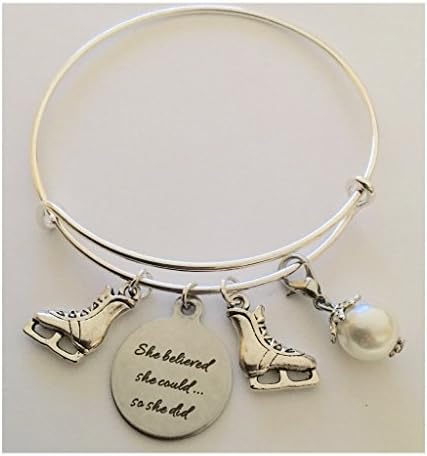 AnnaKJewels She Believed She Could So She Did, Ice Skating Shoes Silver plated bangle, popular Bangle