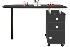 Goujxcy Rolling Nail Table Manicure Table Nail Desk Station, Beauty Salon Nail Station Desk Nail Art Equipment with 2 Drawers & Cabinet & Wrist Rest, Black