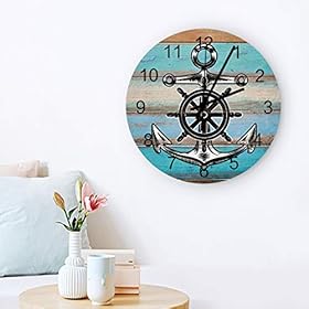 Rocking Giraffee 12 Inch Wooden Round Wall Clock, Nautical Anchor Vintage Wood Floor Hanging Wall Clock, Silent Non… 41vGnK3ML5L