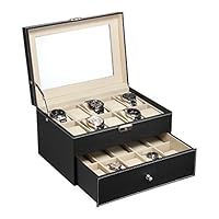 Aukfa Watch Collection Box Jewelry Organizer Storage Case Jewelry Storage Case 20 Compartments Dual Layers Elegant Wooden Watch Box Black Earring Ring Necklace Holder Organizer Portable Travel Case