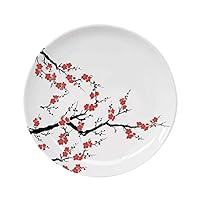 Ylljy00 Japanese 10" Dinner Plate,Simplistic Cherry Blossom Tree Asian Botanic Themed Pattern Fresh Organic Lines Art Ceramic Decorative Plates,Dining Table Tabletop Home Decor,Red Black