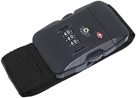 Disconano TSA Travel Luggage Strap with 3 Dial Approved Lock, Adjustable Suitcase Packing Belt with Identification Tag (Black)