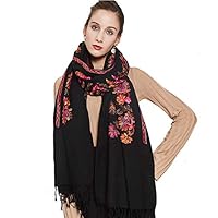 DANA XU Embroidery 100% Pure Wool Pashmina Shawls and Wraps (Red Black)