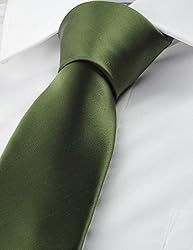 KissTies Olive Green Solid Satin Tie Necktie