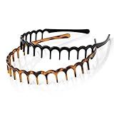 Click Selfie New Womens Tooth and Heart Design 2 Piece Alice Headbands Hair Accessories Black & Tortoise Shell