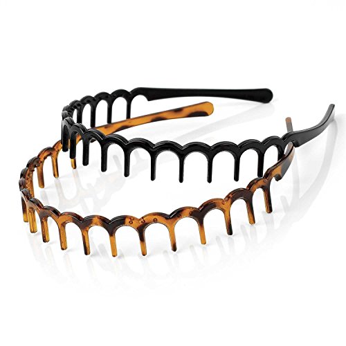 Click Selfie New Womens Tooth and Heart Design 2 Piece Alice Headbands Hair Accessories Black & Tortoise Shell