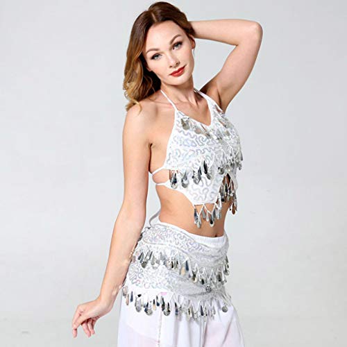 YEZIJIN Women Belly Dance Costume Dance Dress Sexy Sling Halter Top and Waist Chain 2019 Under 10 Dollars White