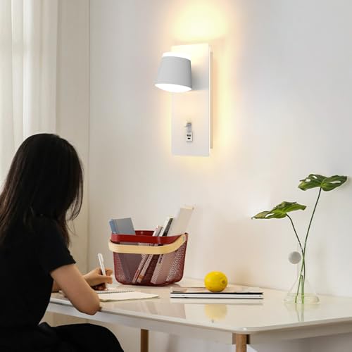 Sytmhoe 2 Pieces Wall Lamps Design White Interior with Built-in Switch USB Type C, Dimmable 3000 K 16 W Wall Lights for Bedroom, LED Wall Light for Living Room, Apartment