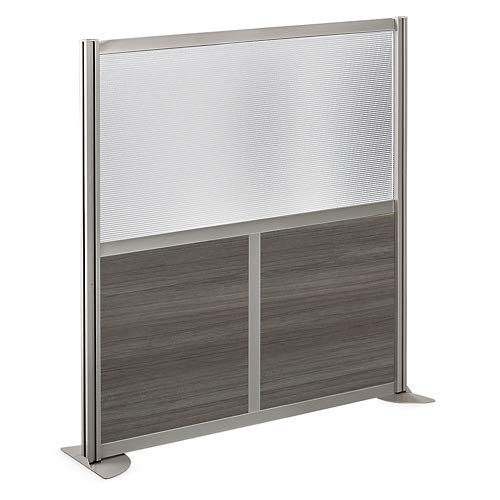 at Work 49" W x 53" H Room Divider Gray Laminate and Plexiglass Inserts/Brushed Nickel Painted Aluminum Frame