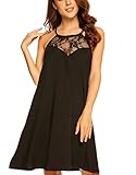 Finejo Women's Sleeveless Halter Neck Patchwork Lace Mini Casual Shift Dress