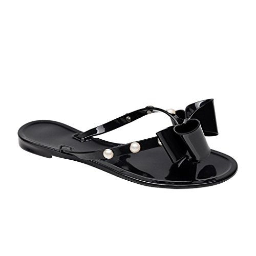 AlwaysU Womens Ladies Jelly Shoes Toe Ribbon Bow Diamante Summer Flat Flip Flop Thong Sandals Size - Thumbnail 7