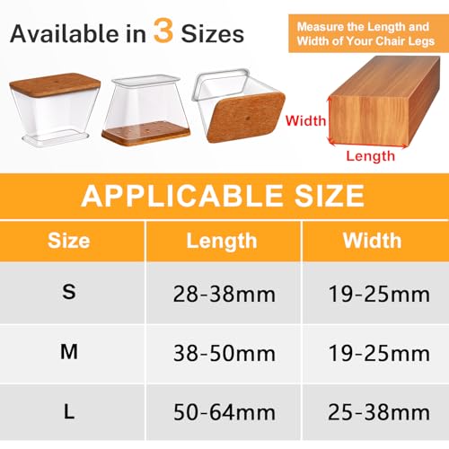 16 Pieces Rectangle Chair Pads Furniture Leg Felt Pads Hardwood Chair Caps Protect Floor from Anti-Scratch Noise (Fit Length 28-38mm, Width 19-25mm)
