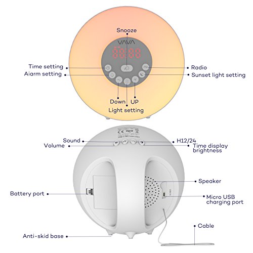 Smart Sunrise Alarm Clock VAVA Wake Up Light with 7 Colors Switch and FM Radio for Bedrooms 6