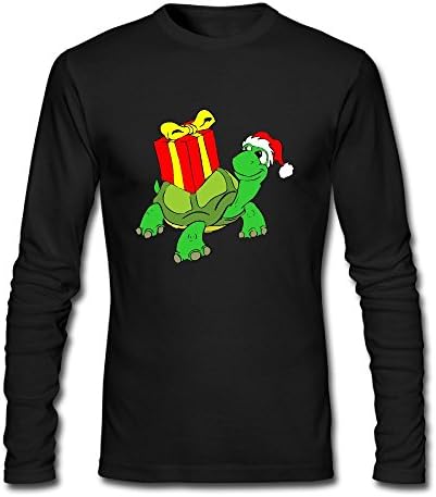 Tulation Kawaii Christmas Holiday Turtle Men's Long Sleeve Cotton Crewneck T-Shirt