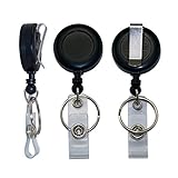 3 X Retractable Pull Chain Badge ID Holder Reel Recoil Key Ring Clip Black