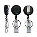 3 X Retractable Pull Chain Badge ID Holder Reel Recoil Key Ring Clip Black
