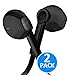 In-Ear Hi-Fi Stereo Noise Isolating Sport Headphones (Earphones/Earbuds) Flat Wired with Apple iOS Samsung and Android Compatible Microphone and Remote (Black) 2 Pack