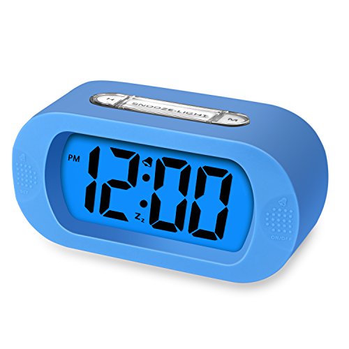 Sungwoo Digital Alarm Clock with Silicone Protective Cover Soft Backlight and Snooze (Blue)