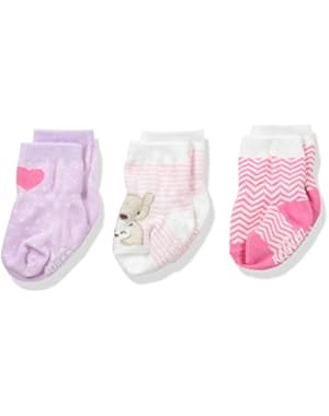 Girls' 3pk Crew Socks, Cotton and Spandex Blend with Non Skid Application
