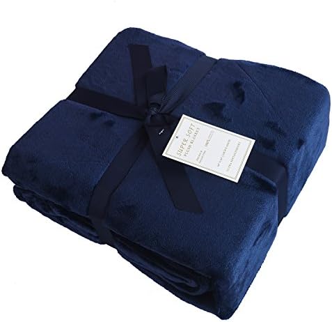 Caitlin White Throw Blanket for Couch/Sofa/Bed,Luxury Super Soft Microplush Velvet,60"x80",Navy