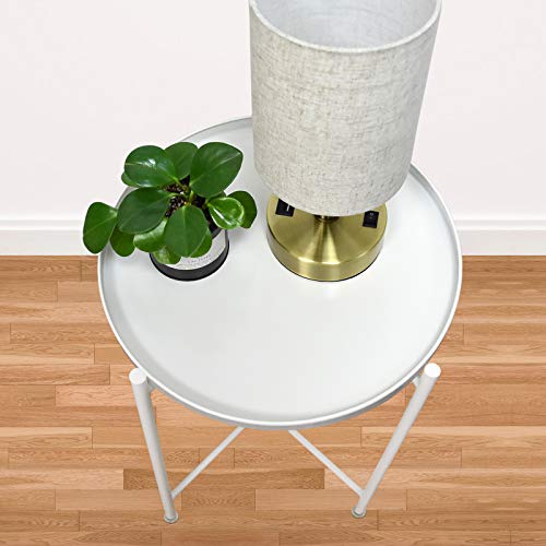 Round Side Table Accent Table Removable and Waterproof End Tables Metal Side Table for Living Room Bedroom Balcony Office (White)