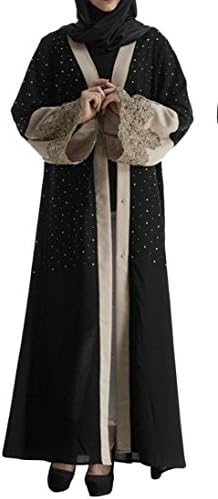 Wofupowga Womens Gown Cardigan Abaya Chic Muslim Rhinestone Turkish Dress