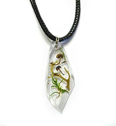 Real Mushroom, Moss, and Lichen Crystal Pendant Necklace- Shroom Necklace- Witchy- Pagan- Nature Jewelry