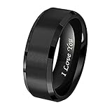 AIKEN Mens Rings Casual Basic Polished Tungsten Wedding Bands Rings Comfort Fit Tungsten Carbide Matte Rings for Men Women Black 8mm