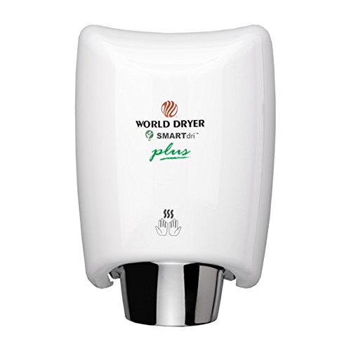 World Dryer K4-974P SMARTdri Plus High Efficiency Intelligent Automatic Hand Dryer with Aluminum White Cover, Single Port Nozzle, 208-240V