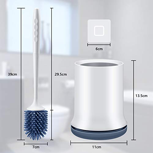 Toilettenbürste,Cshare Silikon WC Bürste mit Halter Wandmontage & Stehen,Langer Stiel klobürste und Schnell Trocknendem Haltersatz für Bad Reinigung und Organisation–Blau