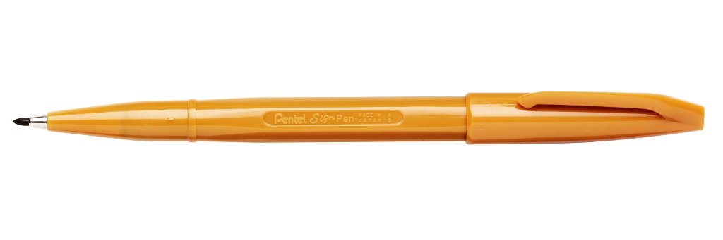 Pentel Sign Pen 1.0mm Line Dye Based Ink Original Fiber Tipped Pen - Ochre (Pack of 12)