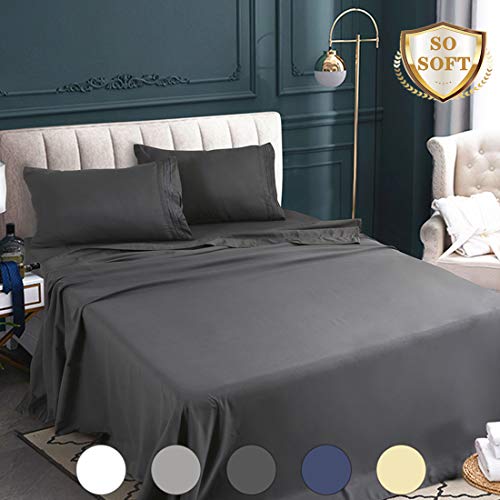 Abakan Queen Bed Sheets Set 4 Piece Microfiber 1800 Series Hotel Luxury Bedding Sheet Breathable, Wrinkle Fade Resistant Soft Sateen Weave Deep Pockets Bedding Set (Queen, Dark Grey) - Thumbnail 7