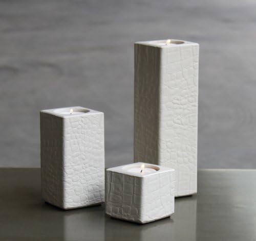Candlestick Set 3 Teilig Cayman in Skin-Optic White Concrete, Oiled Surface