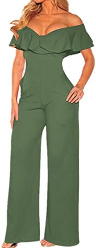 AVINE Women's Sexy V Neck High Waist Clubwear Wide Leg Long Pants Jumpsuit Rompers (Large, Army Green 2)