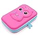 JUJIN Cute Owl Face Hardtop EVA Pencil Case Big Pencil Box with Compartment for Kids (Rose Red)