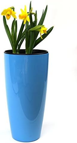 Self Watering Planter by MyEasygro for Indoor and Outdoor | Excellent Pot for Flowers, House Plants, Herbs, Vegetables, Seeds | Water Level Indicator | Create an Urban Garden | 24 high x 12cm diameter (Blue)