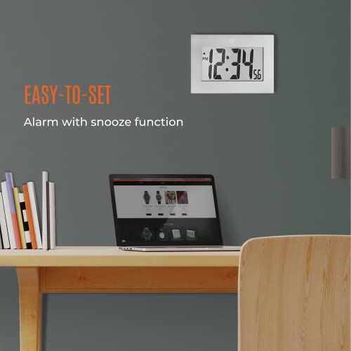 MARATHON Large Digital Wall Clock with 8” Display, Graphite Gray Easy