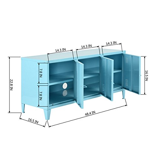 HouseinBox Office File Storage Metal Cabinet 3 Door Cupboard Locker Organizer Console Stand 3-in-1,Black (Blue)