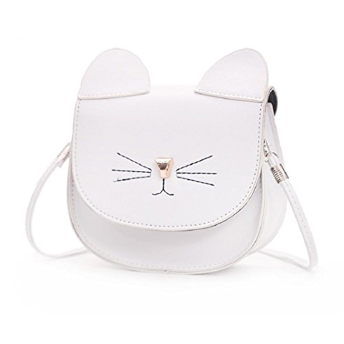 ShenPr Women Purse Kitty Cat Satchel Shoulder Bag Handbag Tote Leather Shoulder Bag Crossbody Bag (White)
