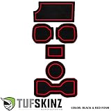 2016-Up Toyota Tacoma 3RD GEN Interior Cup Holder Inserts w/ QI Charger (Black/Red, Automatic Transmission - Include QI Insert)