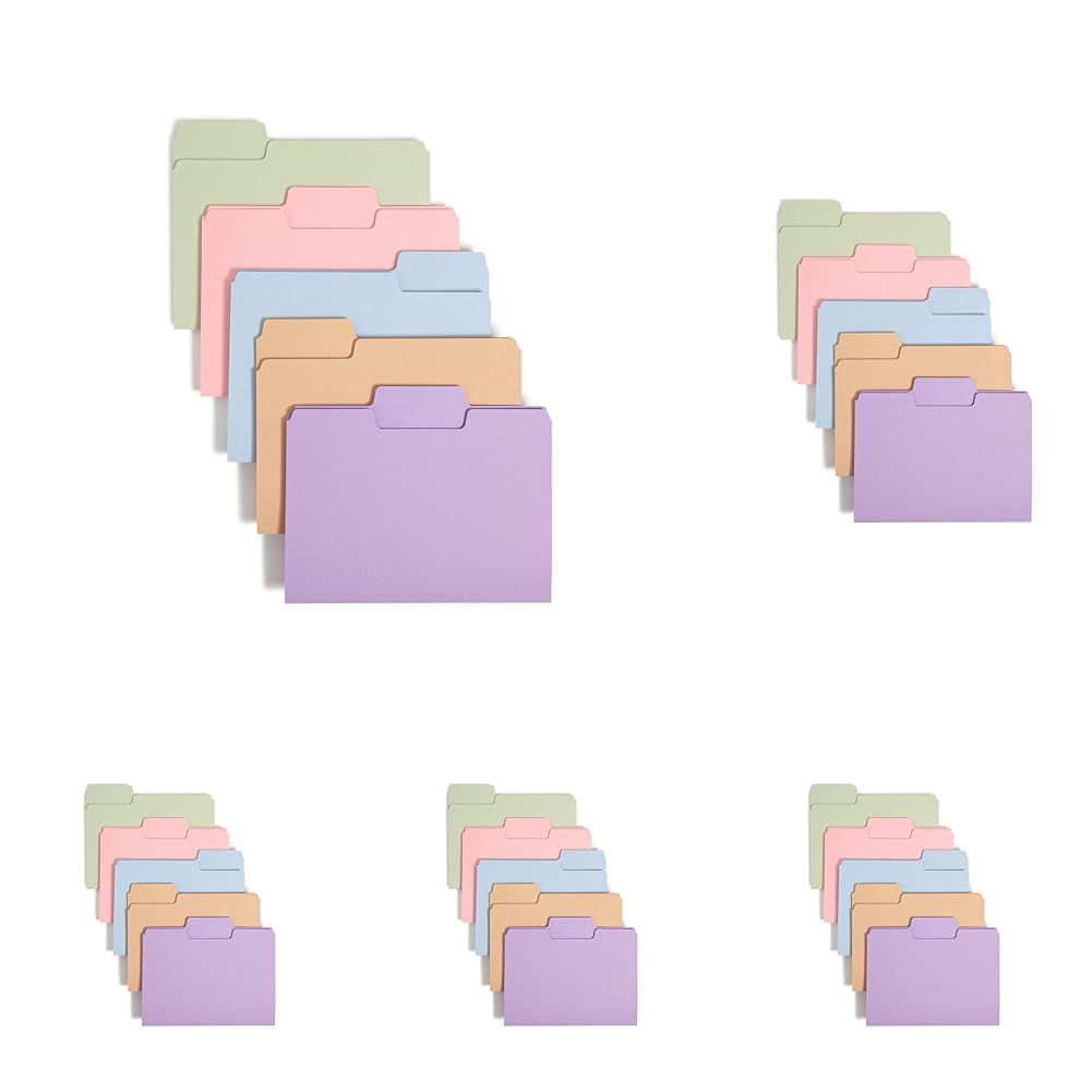 Smead SuperTab File Folder, Oversized 1/3-Cut Tab, Letter Size, Assorted Pastel Colors, 100 per Box (11961) (Pack of 5) Image