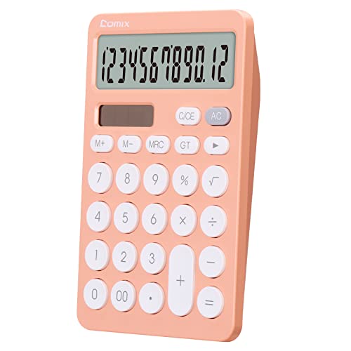 Comix Desktop Calculator with Large LCD Display and Big Button, 12 Digits Baisc Calculator, Standard Calculator, Solar Battery Dual Powered, for Office Home School & Business Use (Coral Orange)