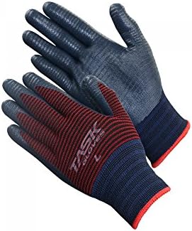 Task Gloves Nitrile Palm Coated Work Gloves - (1 dz) Zonal Plaiting, Nylon - Knit Wrist Cuffs - Black, Red - Medium